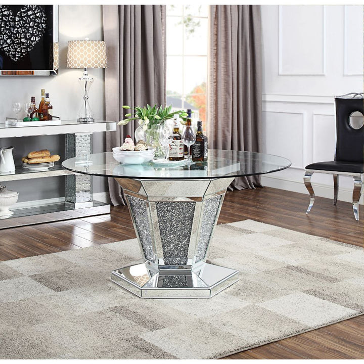 ACME Noralie Mirrored, Faux Diamonds & Clear Glass Dining Table Model 71285 - MONAVILLA