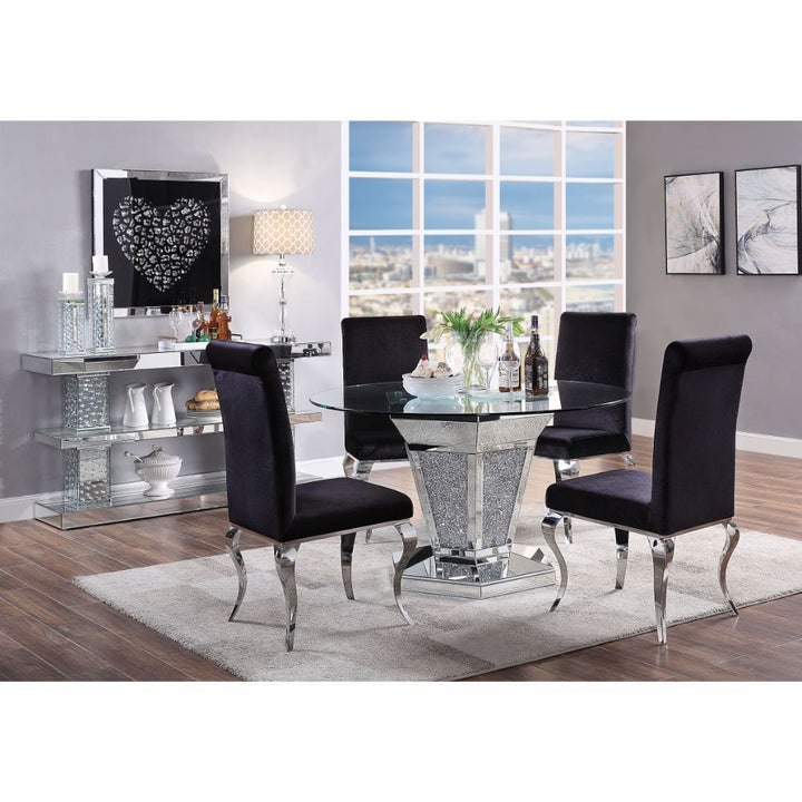 ACME Noralie Mirrored, Faux Diamonds & Clear Glass Dining Table Model 71285 - MONAVILLA