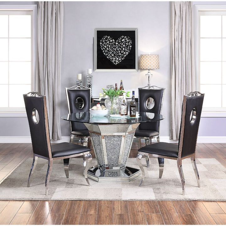 ACME Noralie Mirrored, Faux Diamonds & Clear Glass Dining Table Model 71285 - MONAVILLA