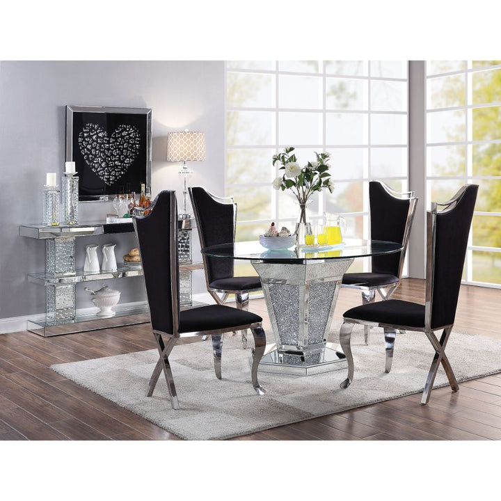 ACME Noralie Mirrored, Faux Diamonds & Clear Glass Dining Table Model 71285 - MONAVILLA