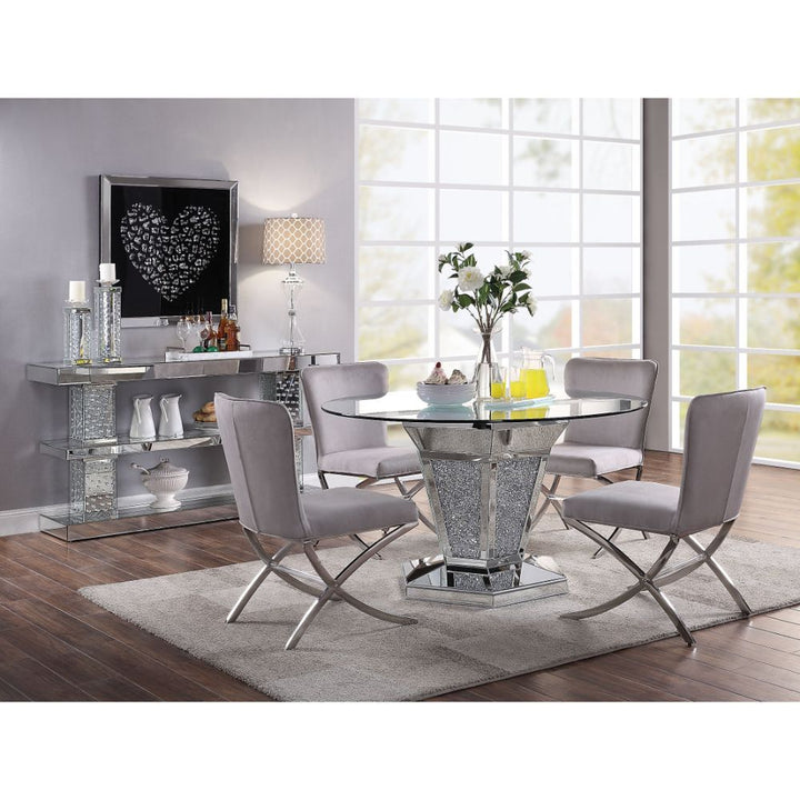 ACME Noralie Mirrored, Faux Diamonds & Clear Glass Dining Table Model 71285 - MONAVILLA