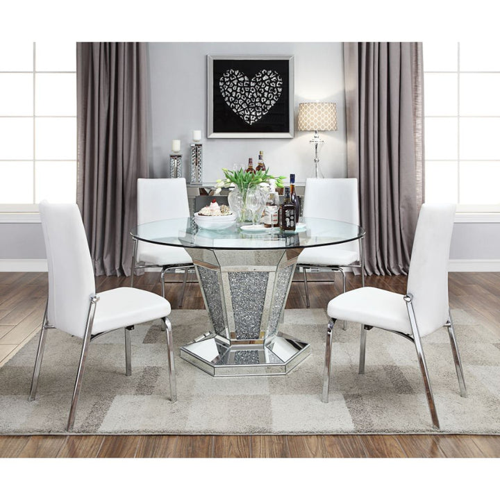 ACME Noralie Mirrored, Faux Diamonds & Clear Glass Dining Table Model 71285 - MONAVILLA