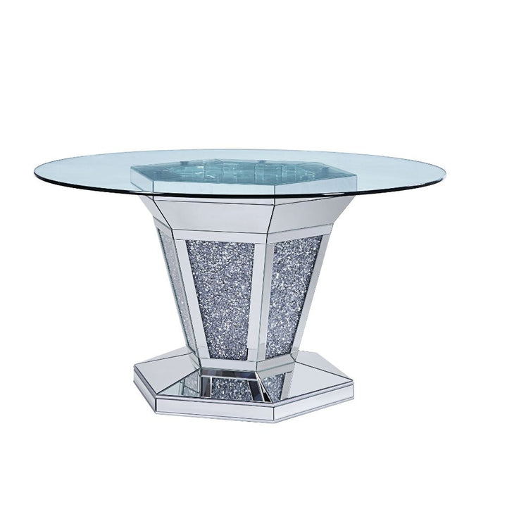 ACME Noralie Mirrored, Faux Diamonds & Clear Glass Dining Table Model 71285 - MONAVILLA