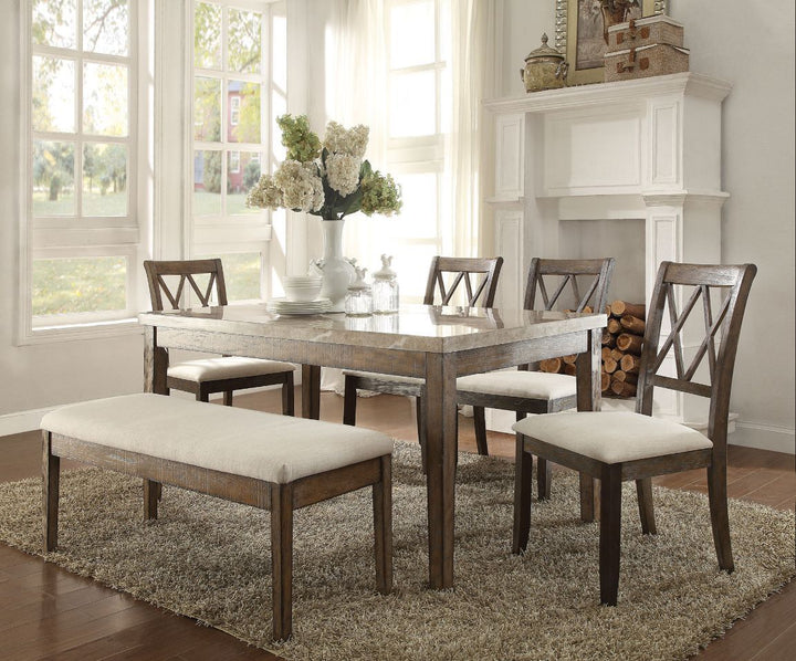 ACME Claudia Beige Linen & Salvage Brown Bench Model 71718 - MONAVILLA