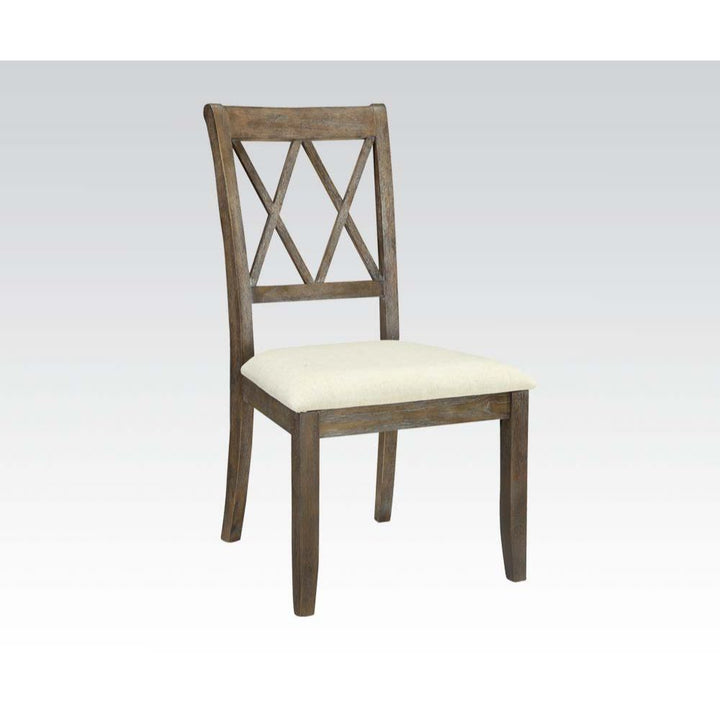 ACME Claudia Beige Linen & Salvage Brown Side Chair Model 71717 - MONAVILLA