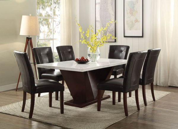 ACME Forbes White Marble & Walnut Dining Table Model 72120 - MONAVILLA