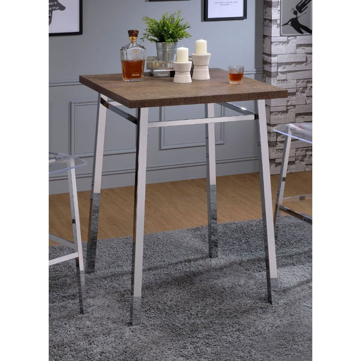 ACME Nadie Oak & Chrome Bar Table Model 72595 - MONAVILLA