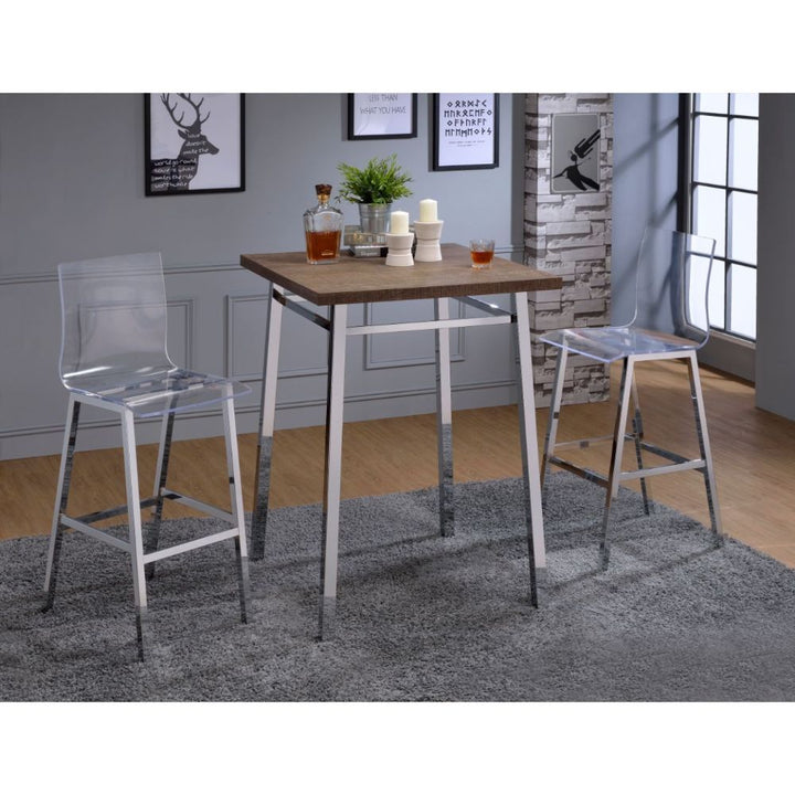 ACME Nadie Oak & Chrome Bar Table Model 72595 - MONAVILLA