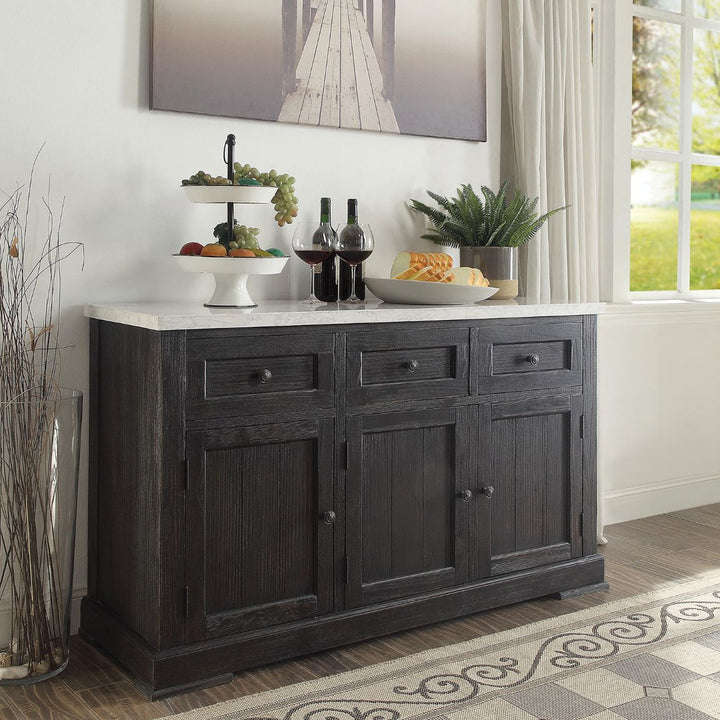 ACME Nolan White Marble & Salvage Dark Oak Server Model 72847 - MONAVILLA