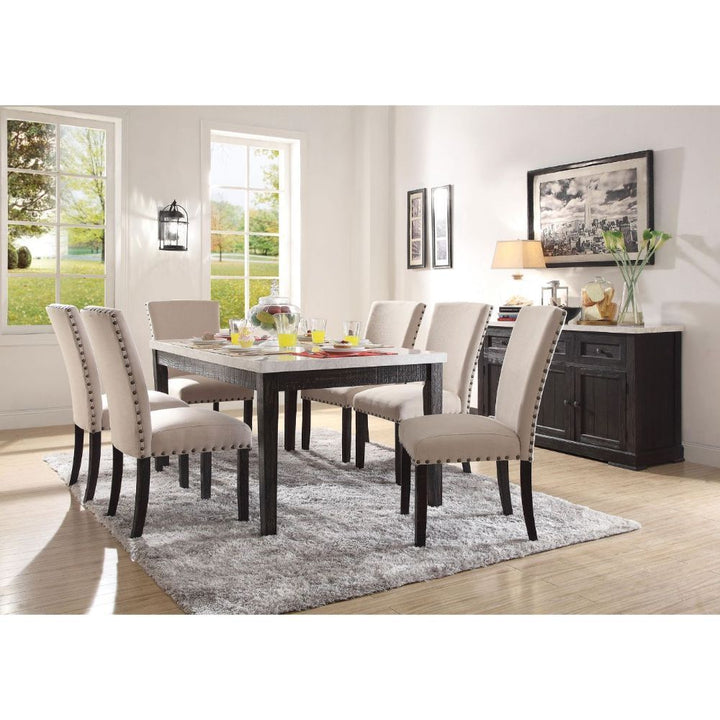 ACME Nolan White Marble & Salvage Dark Oak Dining Table Model 72850 - MONAVILLA