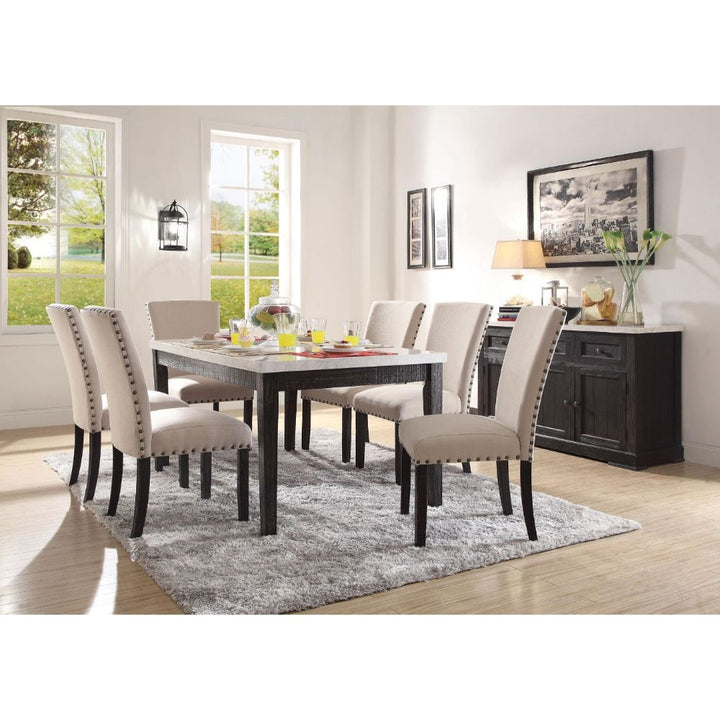 ACME Nolan White Marble & Salvage Dark Oak Dining Table Model 72850 - MONAVILLA