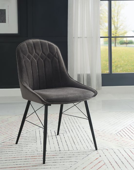 ACME Abraham Gray Fabric & Black Finish Side Chair Model 74016 - MONAVILLA