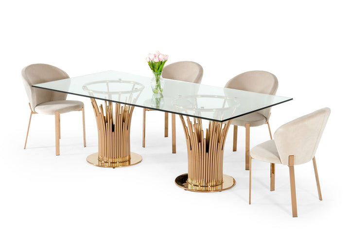 Modrest Paxton Modern Glass & Rosegold Dining Table - MONAVILLA