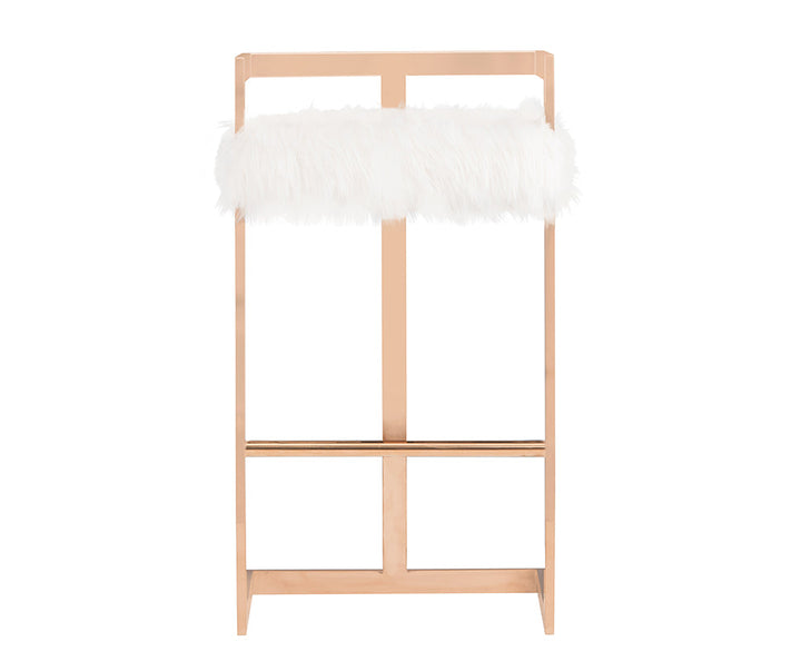 Modrest Halifax Modern White Faux Fur & Rosegold Bar Stool - MONAVILLA