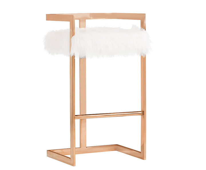 Modrest Halifax Modern White Faux Fur & Rosegold Bar Stool - MONAVILLA