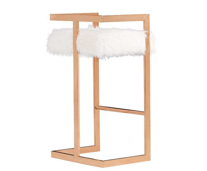 Modrest Halifax Modern White Faux Fur & Rosegold Bar Stool - MONAVILLA