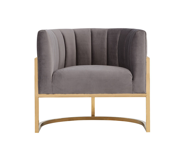 Modrest Landau Modern Grey Velvet & Gold Accent Chair - MONAVILLA