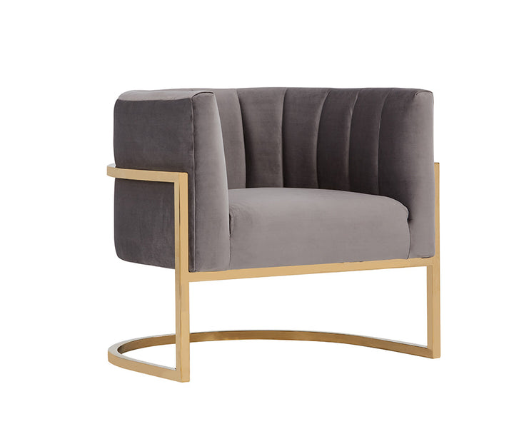 Modrest Landau Modern Grey Velvet & Gold Accent Chair - MONAVILLA