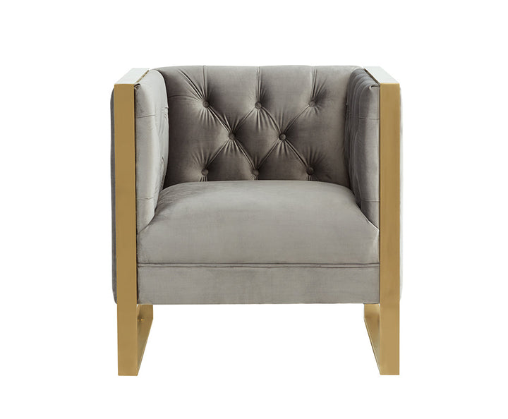 Divani Casa Carlos Modern Grey Velvet & Gold Accent Chair - MONAVILLA