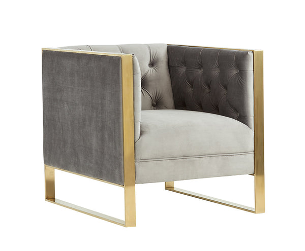 Divani Casa Carlos Modern Grey Velvet & Gold Accent Chair - MONAVILLA