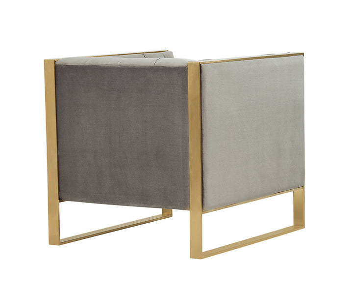Divani Casa Carlos Modern Grey Velvet & Gold Accent Chair - MONAVILLA