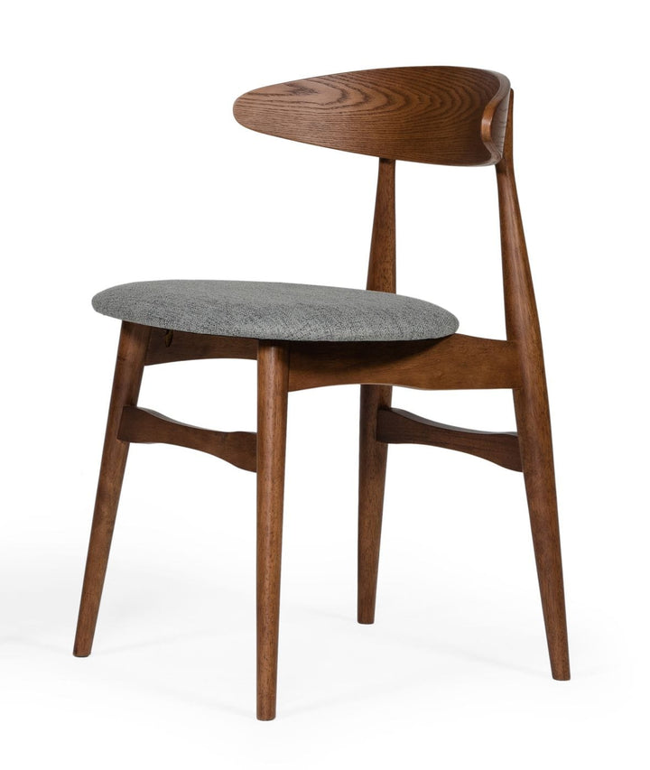 Modrest Prospect Modern Grey Fabric & Walnut Dining Chair (Set of 2) - MONAVILLA