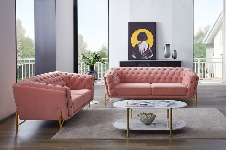 Divani Casa Aiken Modern Salmon Velvet Loveseat - MONAVILLA