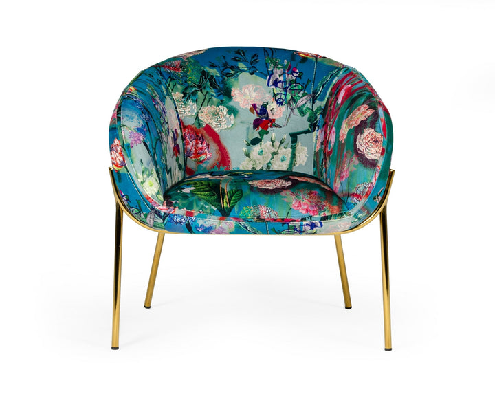 Modrest Falco Contemporary Floral Velvet and Gold Accent Chair - MONAVILLA