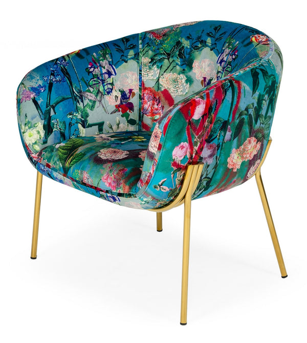 Modrest Falco Contemporary Floral Velvet and Gold Accent Chair - MONAVILLA