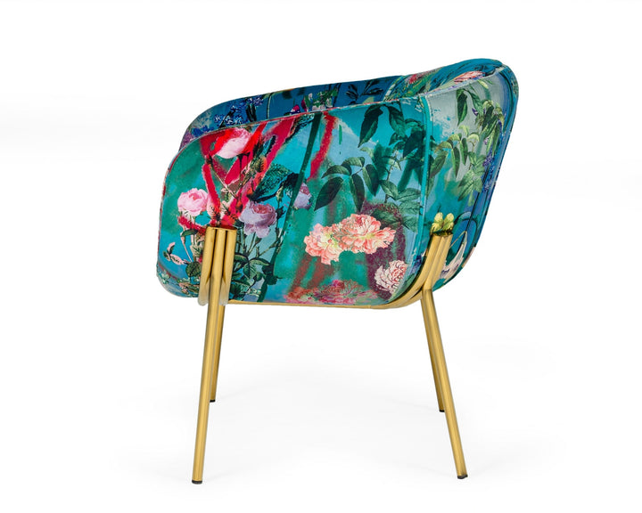 Modrest Falco Contemporary Floral Velvet and Gold Accent Chair - MONAVILLA