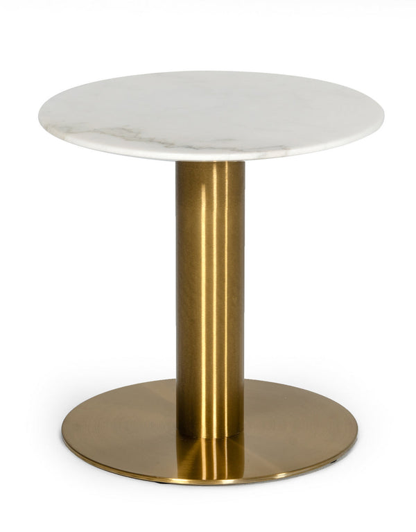 Modrest Fairway Glam White Marble and Brushed Gold End Table - MONAVILLA