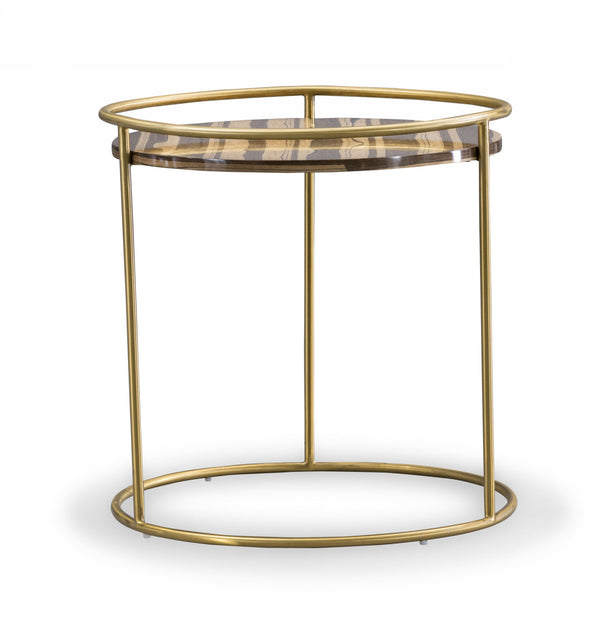 Modrest Gilcrest Glam Brown and Gold Marble End Table - MONAVILLA