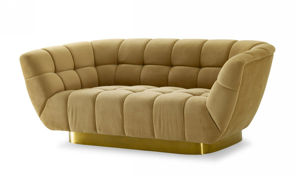 Divani Casa Granby Glam Mustard and Gold Fabric Loveseat - MONAVILLA