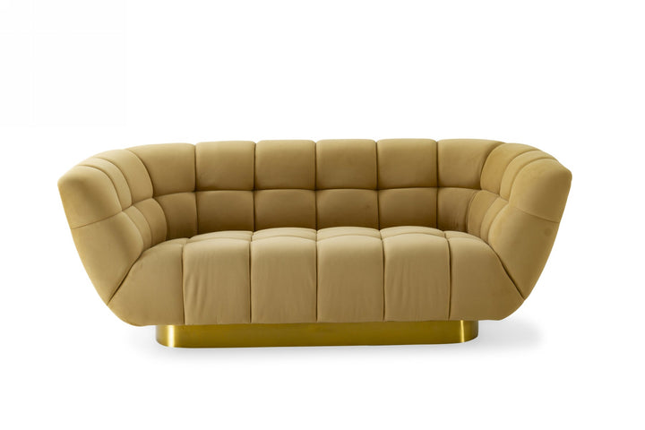 Divani Casa Granby Glam Mustard and Gold Fabric Loveseat - MONAVILLA