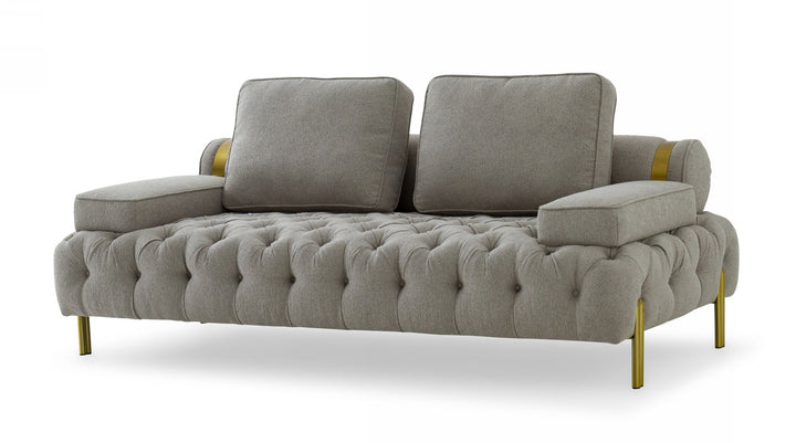 Divani Casa Ladera Glam Grey and Gold Fabric Loveseat - MONAVILLA