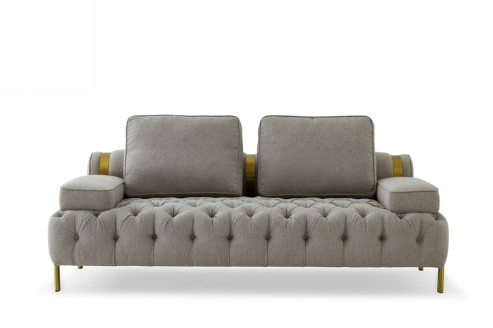 Divani Casa Ladera Glam Grey and Gold Fabric Loveseat - MONAVILLA