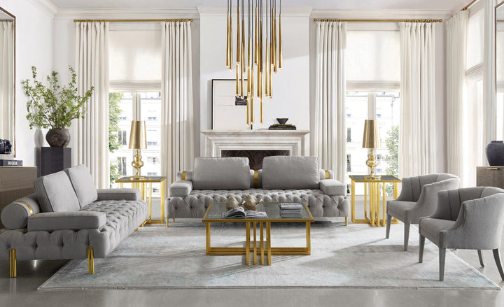 Divani Casa Ladera Glam Grey and Gold Fabric Loveseat - MONAVILLA