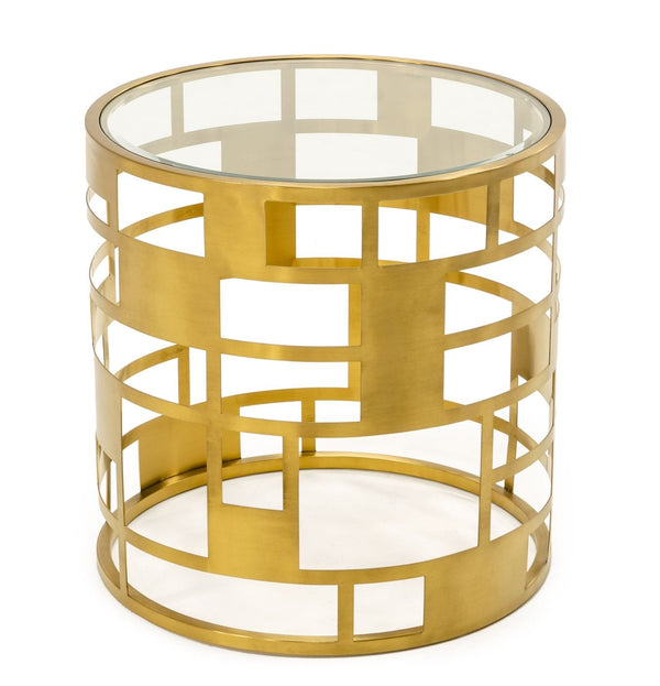 Modrest Kudo Glam Clear Glass and Gold Glass End Table - MONAVILLA