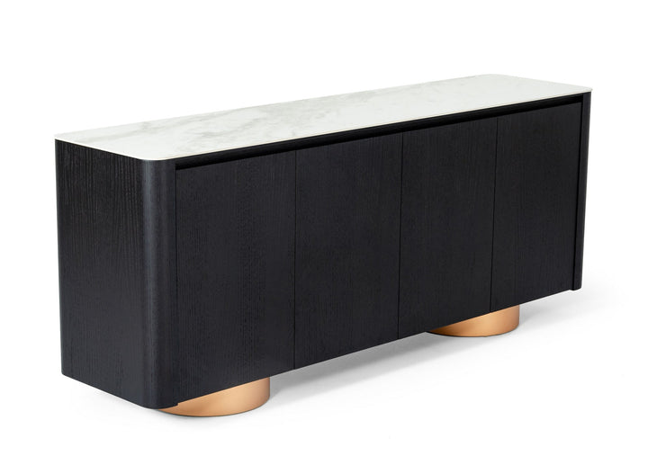 Modrest Peak Modern White Ceramic/Black Oak/Rosegold Buffet - MONAVILLA