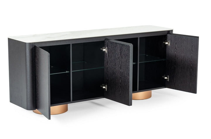 Modrest Peak Modern White Ceramic/Black Oak/Rosegold Buffet - MONAVILLA