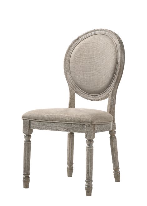 ACME Faustine Tan Fabric & Salvaged Light Oak Finish Side Chair Model 77187 - MONAVILLA