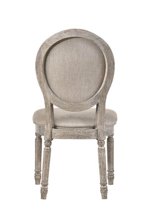 ACME Faustine Tan Fabric & Salvaged Light Oak Finish Side Chair Model 77187 - MONAVILLA