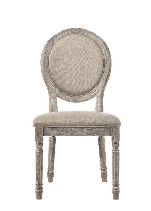 ACME Faustine Tan Fabric & Salvaged Light Oak Finish Side Chair Model 77187 - MONAVILLA