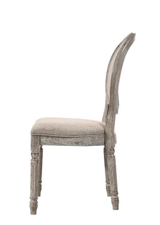 ACME Faustine Tan Fabric & Salvaged Light Oak Finish Side Chair Model 77187 - MONAVILLA