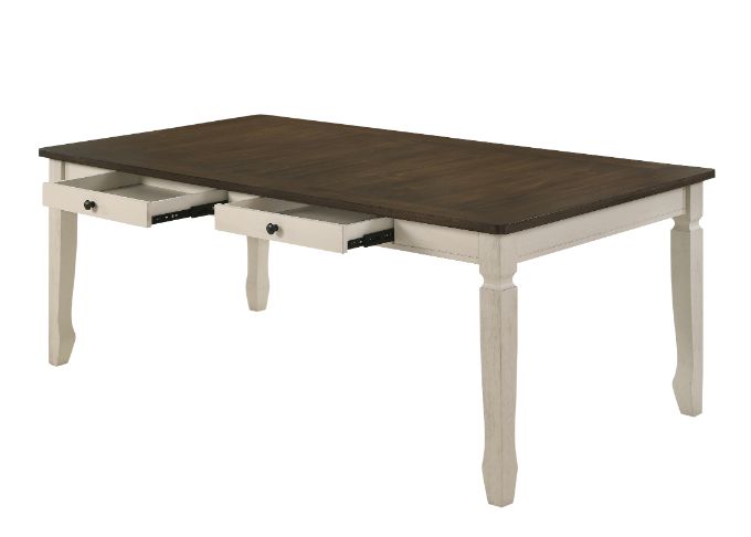 ACME Fedele Weathered Oak & Cream Finish Dining Table Model 77190 - MONAVILLA