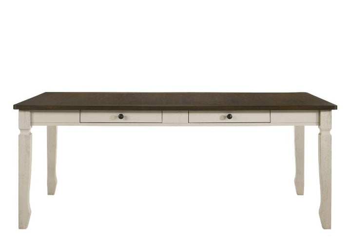 ACME Fedele Weathered Oak & Cream Finish Dining Table Model 77190 - MONAVILLA