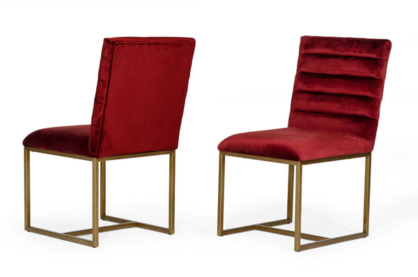 Modrest Barker Modern Red & Brush Gold Dining Chair (Set of 2) - MONAVILLA