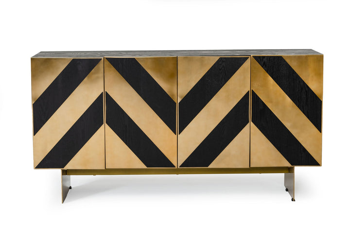 Modrest Perret Glam Black Ash & Brushed Brass Modern Buffet - MONAVILLA