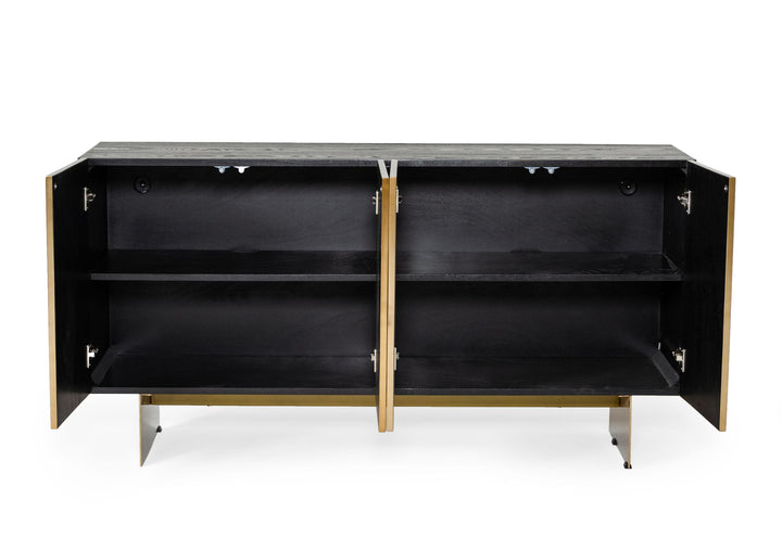 Modrest Perret Glam Black Ash & Brushed Brass Modern Buffet - MONAVILLA