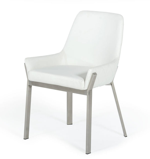 Modrest Ganon Modern White & Brushed Stainless Steel Dining Chair - MONAVILLA